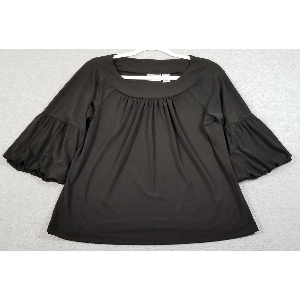 Chico's Blouse Womens 2 Large Black 3/4 Bubble Sleeve Scoop Neck Stretch Jersey